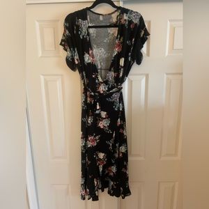 Black Floral Jersey Wrap Dress 1XL